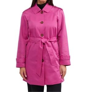 ELLEN TRACY Coated Gabardine Belted Single Breasted Fuchsia Trench Coat Size M